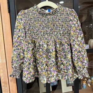Mayoral smock ruffled top long sleeve high neck toddler floral print blouse girl